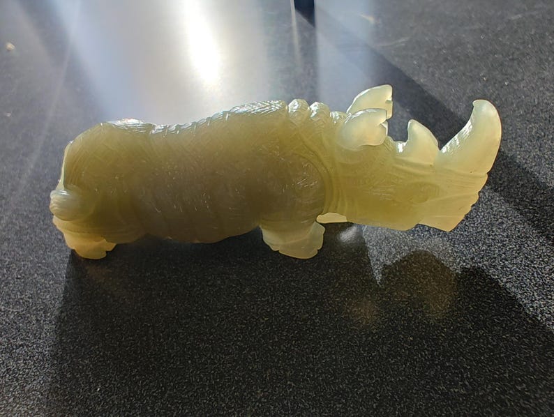 Certified Authentic Nephrite Jade Hand Carved Rhino (Not Big Sur Jade) - Image 3