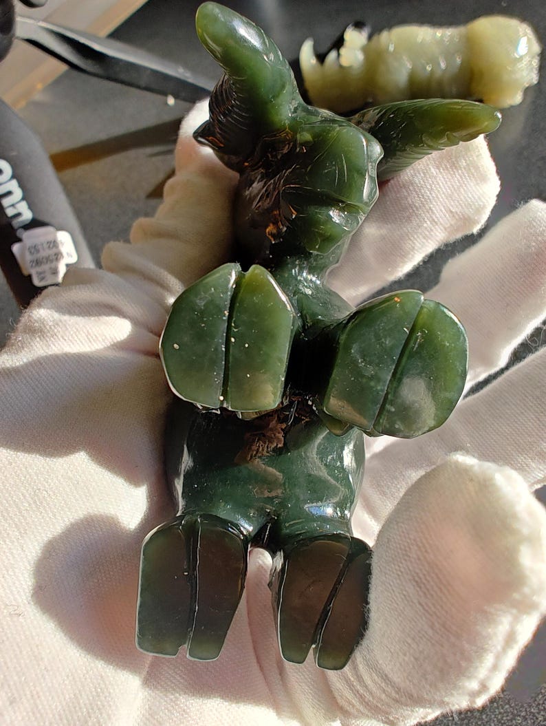 Certified Authentic Nephrite Jade Hand Carved Abstract Cow (Not Big Sur Jade) - Image 4