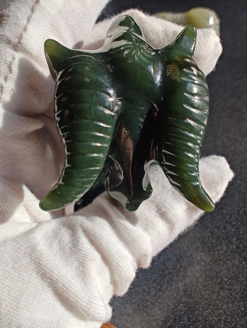 Certified Authentic Nephrite Jade Hand Carved Abstract Cow (Not Big Sur Jade) - Image 3