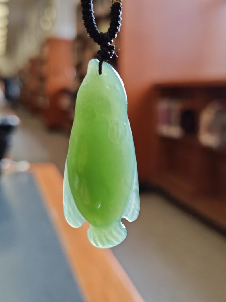Certified Authentic Siberian Icy Light-Green Nephrite Jade Hand Carved Fish Pendant - Image 3