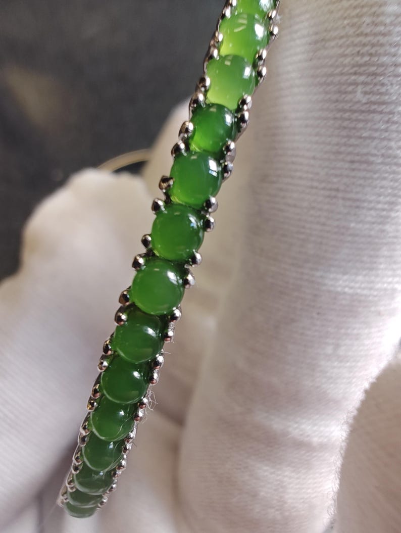 Certified Authentic Apple Green Nephrite Jade Bracelet Silver-925