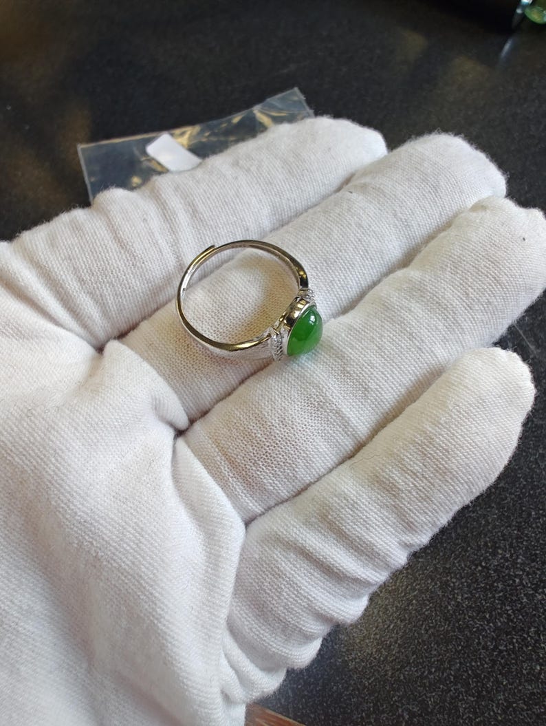 Siberian Apple Green Nephrite Jade Ring, Silver925, Adjustable Size