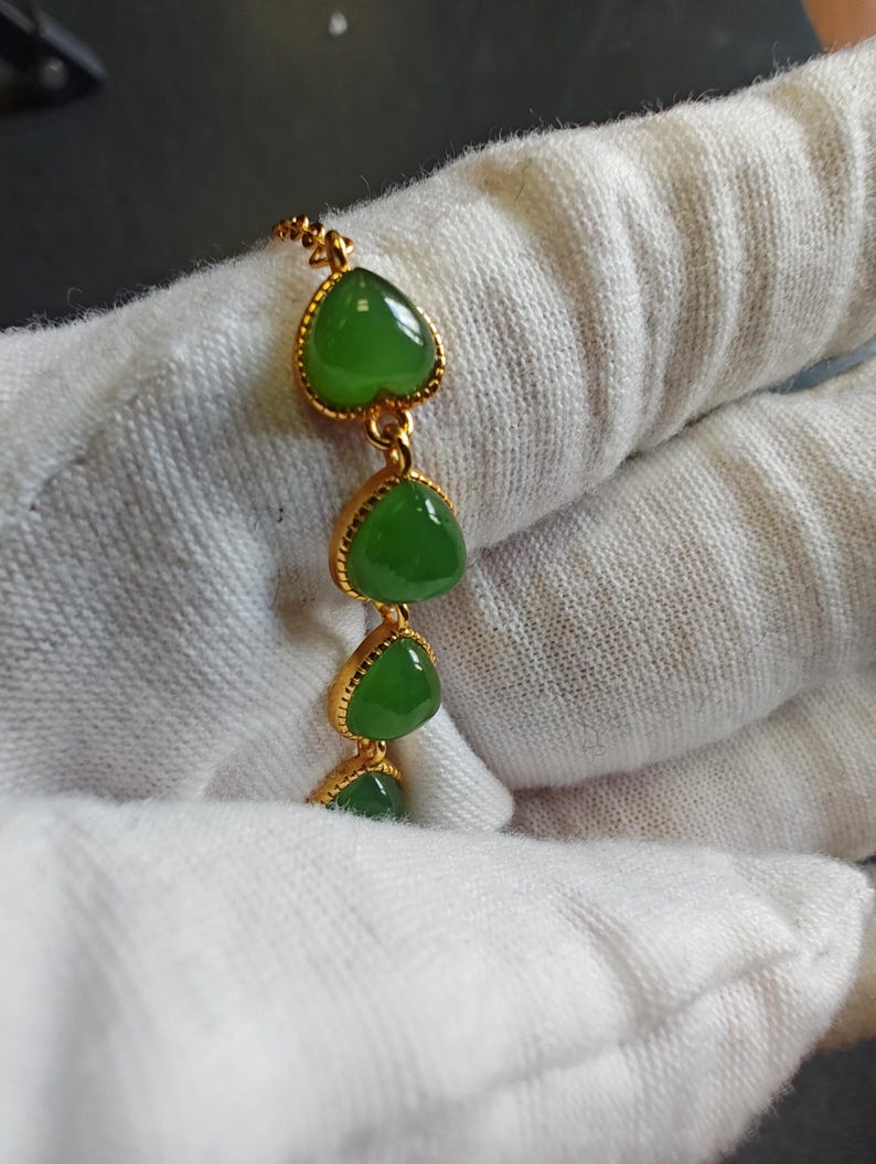 Certified Apple Green Nephrite Jade Chain Bracelet Yellow Silver-925 - Image 5