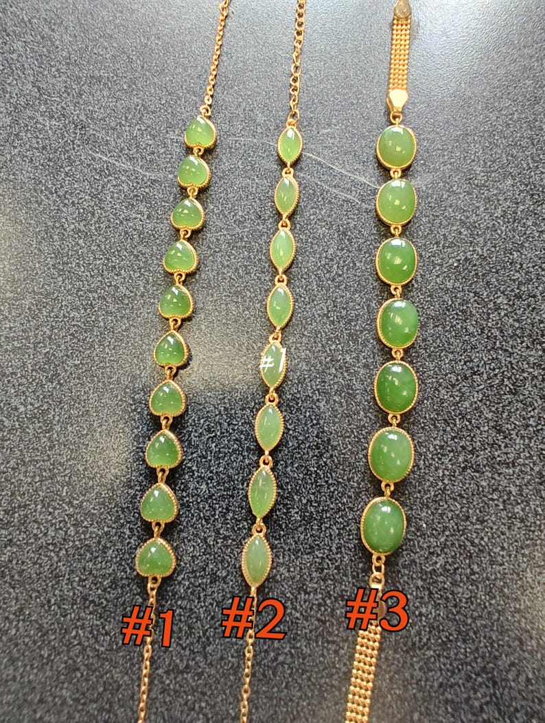 Certified Apple Green Nephrite Jade Chain Bracelet Yellow Silver-925