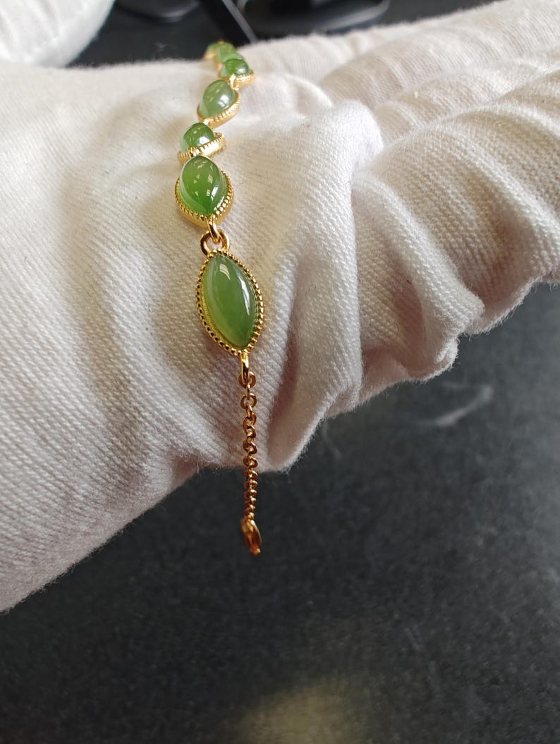 Certified Apple Green Nephrite Jade Chain Bracelet Yellow Silver-925 - Image 9