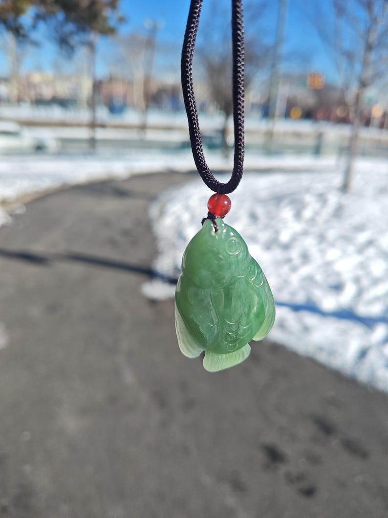 Certified Authentic Siberian Icy Light-Green Nephrite Jade Hand Carved Fish Pendant - Image 10