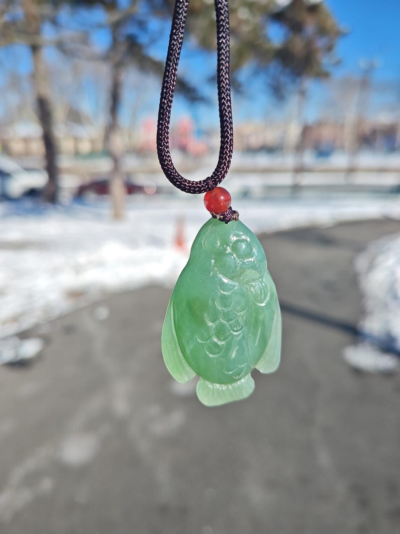 Certified Authentic Siberian Icy Light-Green Nephrite Jade Hand Carved Fish Pendant - Image 4