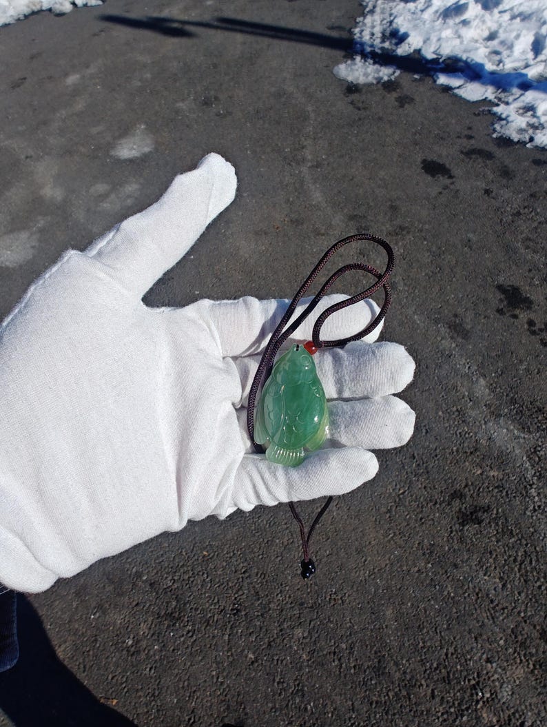 Certified Authentic Siberian Icy Light-Green Nephrite Jade Hand Carved Fish Pendant - Image 9