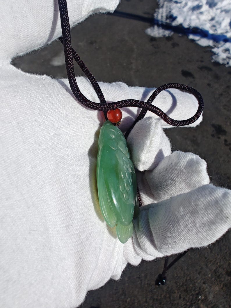 Certified Authentic Siberian Icy Light-Green Nephrite Jade Hand Carved Fish Pendant - Image 8