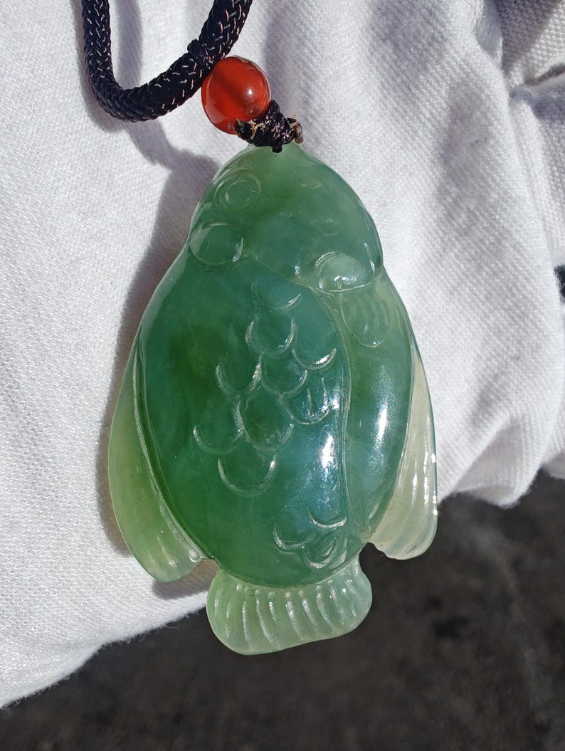 Certified Authentic Siberian Icy Light-Green Nephrite Jade Hand Carved Fish Pendant - Image 2