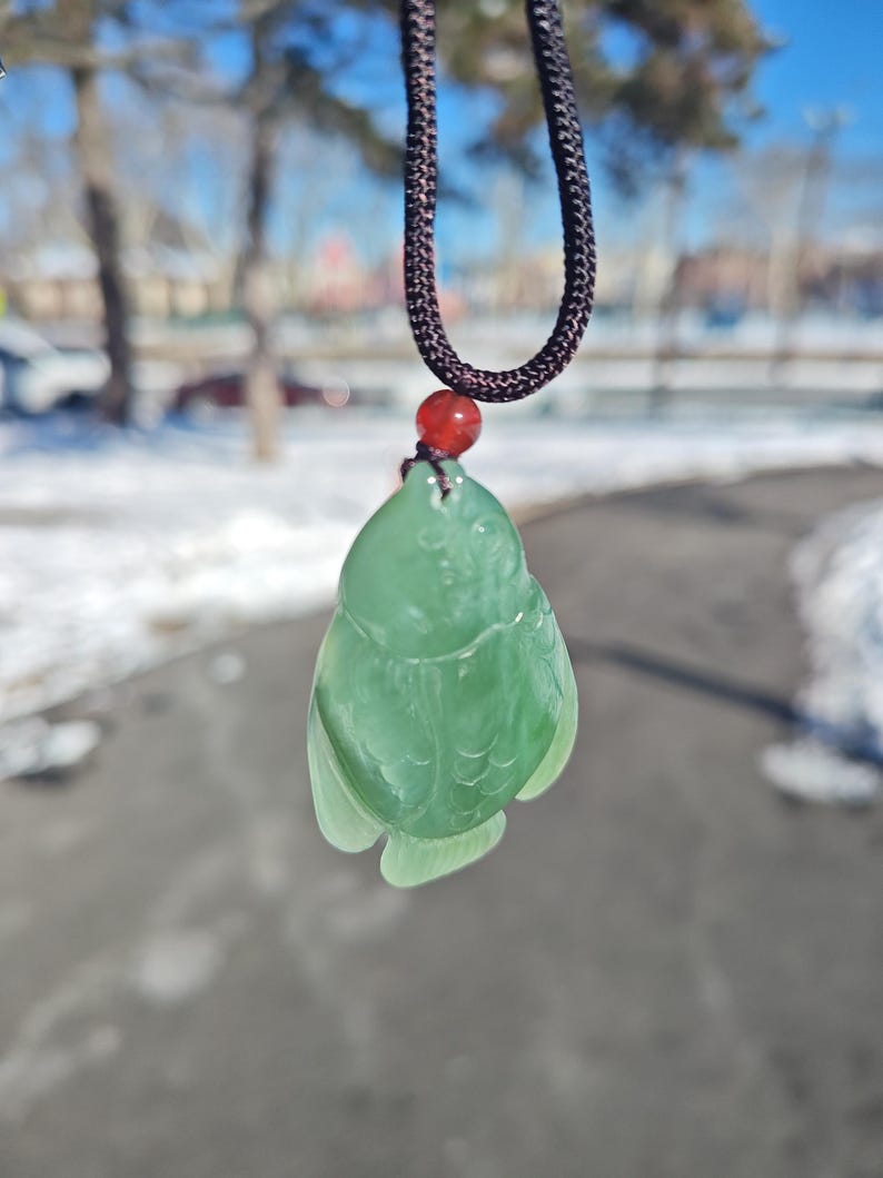 Certified Authentic Siberian Icy Light-Green Nephrite Jade Hand Carved Fish Pendant