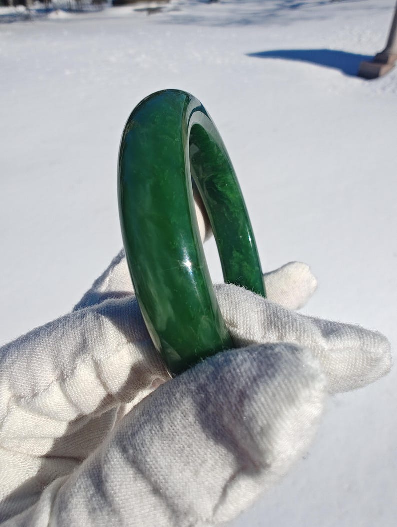 Handmade Canadian Nephrite Jade Bangle Bracelet (57mm Inner Diameter) - Image 5