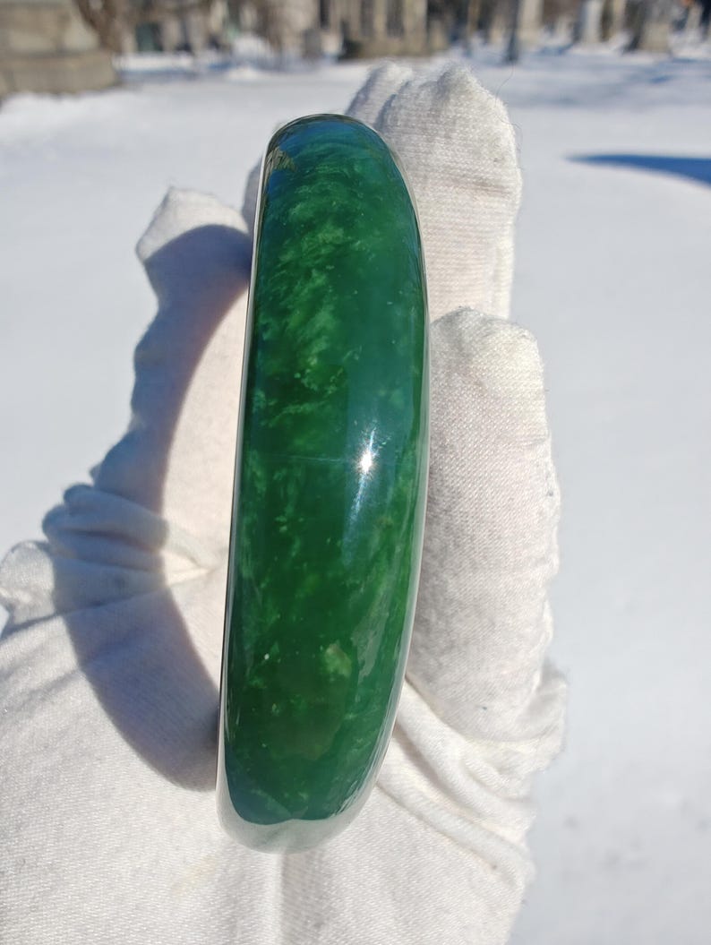 Handmade Canadian Nephrite Jade Bangle Bracelet (57mm Inner Diameter) - Image 8