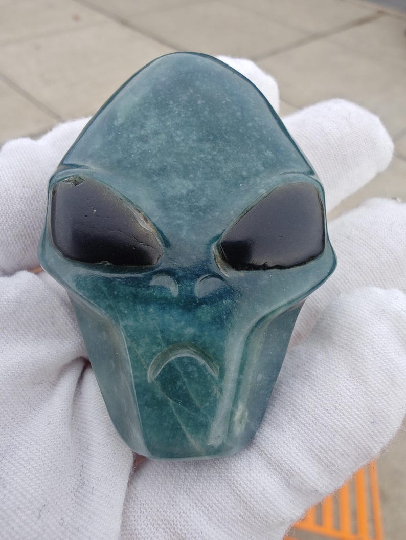 Guatemalan Jadeite Jade Ram Pendant, Hand Carved Cat's Eye Alien Pendant