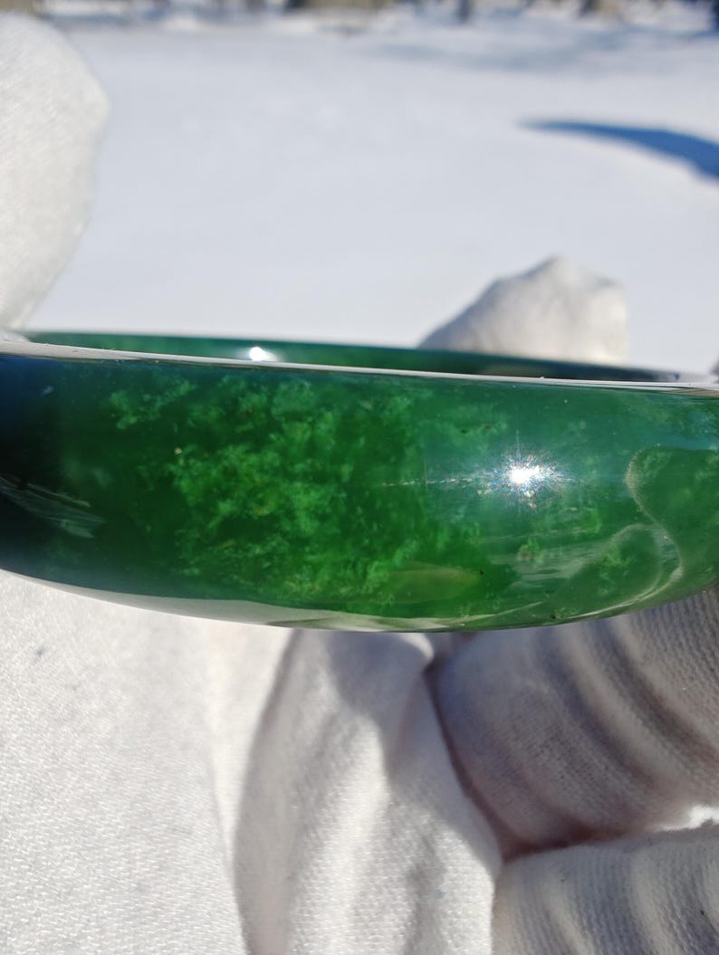Handmade Canadian Nephrite Jade Bangle Bracelet (57mm Inner Diameter) - Image 2