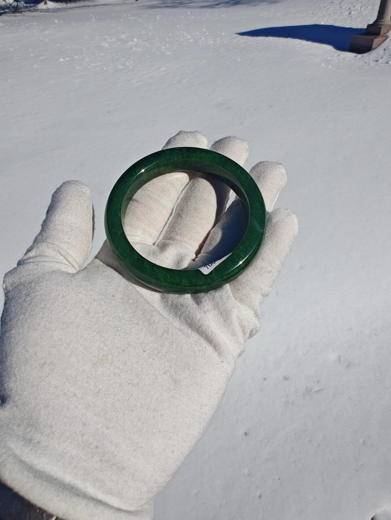 Handmade Canadian Nephrite Jade Bangle Bracelet (57mm Inner Diameter) - Image 7