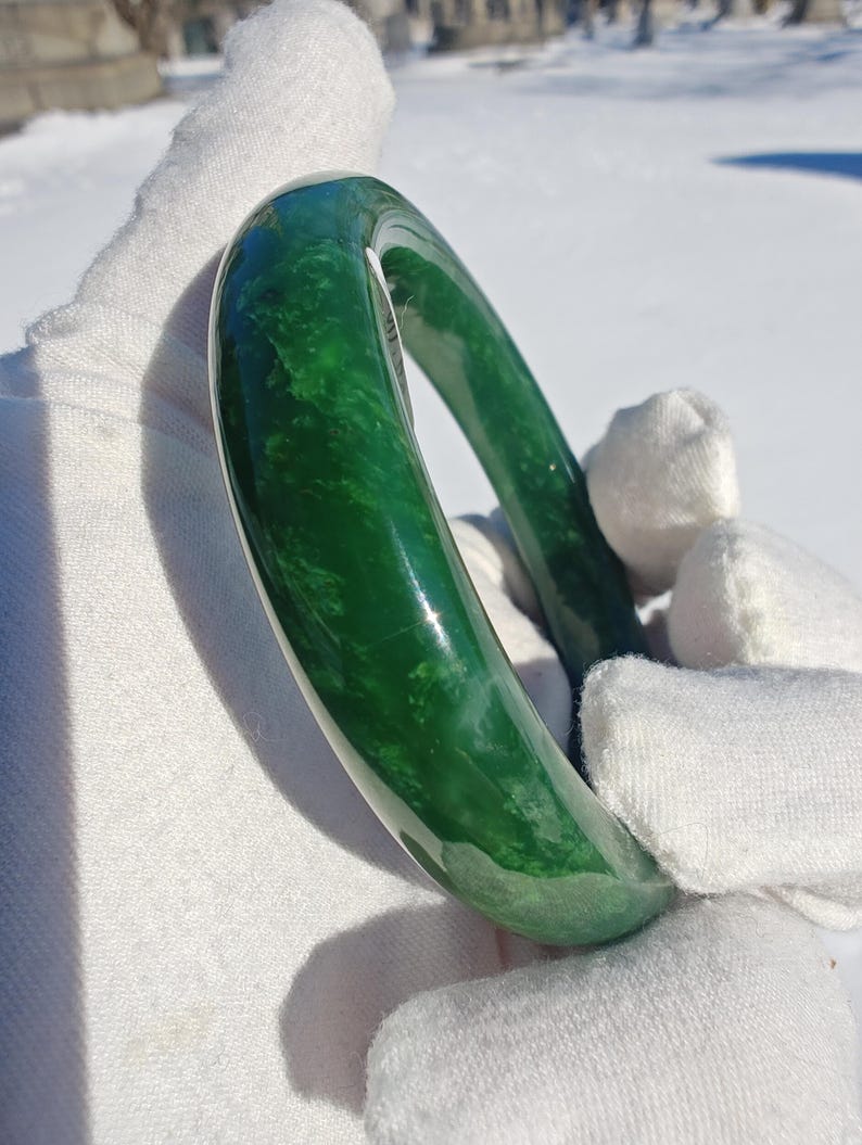 Handmade Canadian Nephrite Jade Bangle Bracelet (57mm Inner Diameter) - Image 6