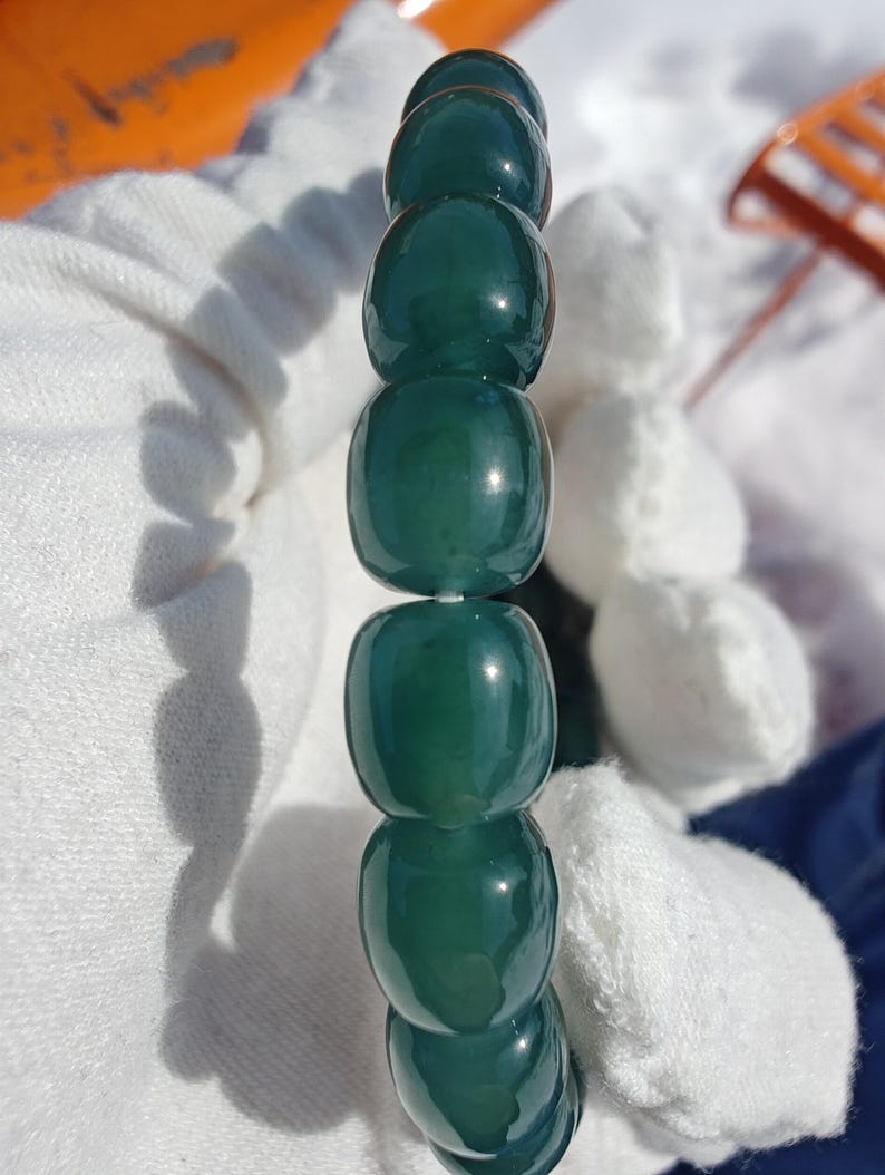 Certified Authentic Guatemalan Jadeite Jade Beaded Bracelet - Blue-Green - Image 3