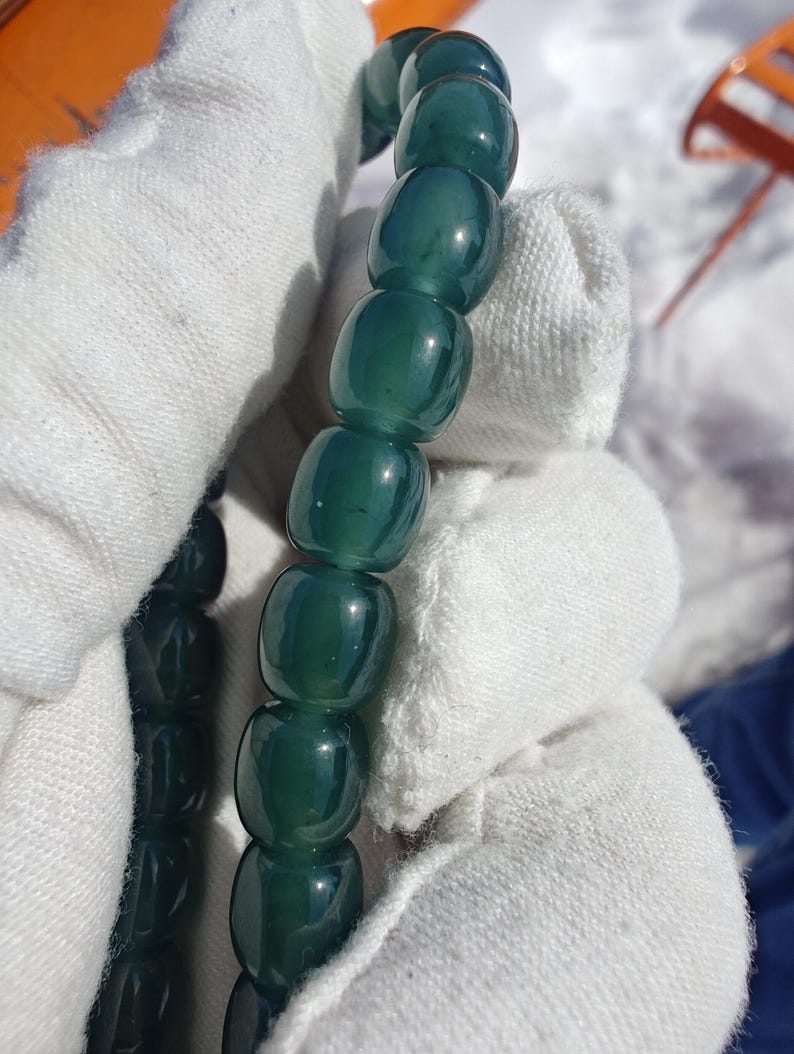 Certified Authentic Guatemalan Jadeite Jade Beaded Bracelet - Blue-Green - Image 4