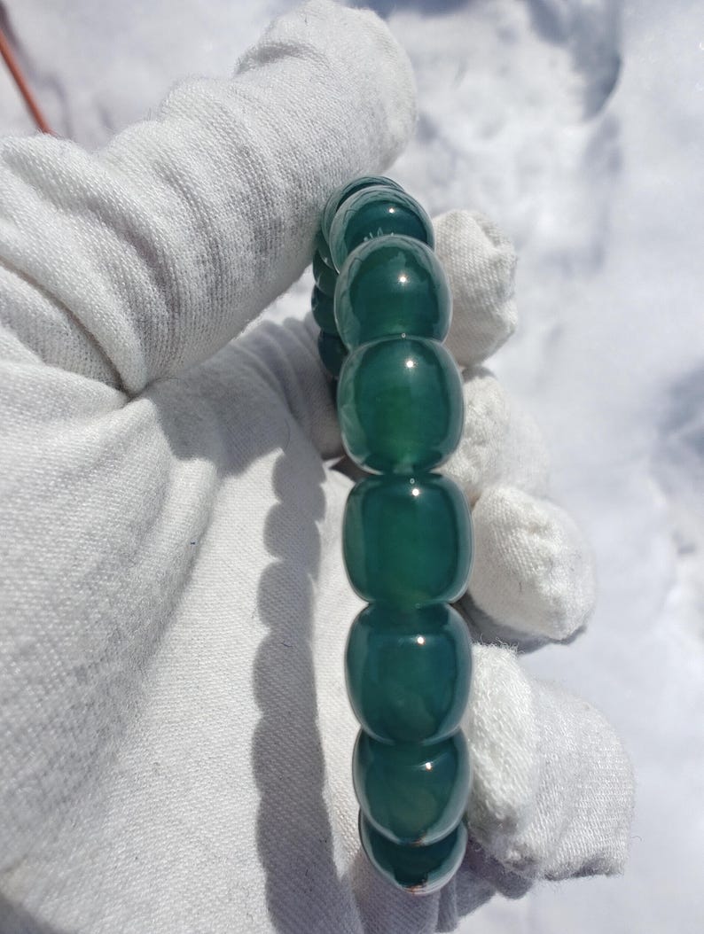 Certified Authentic Guatemalan Jadeite Jade Beaded Bracelet - Blue-Green - Image 6