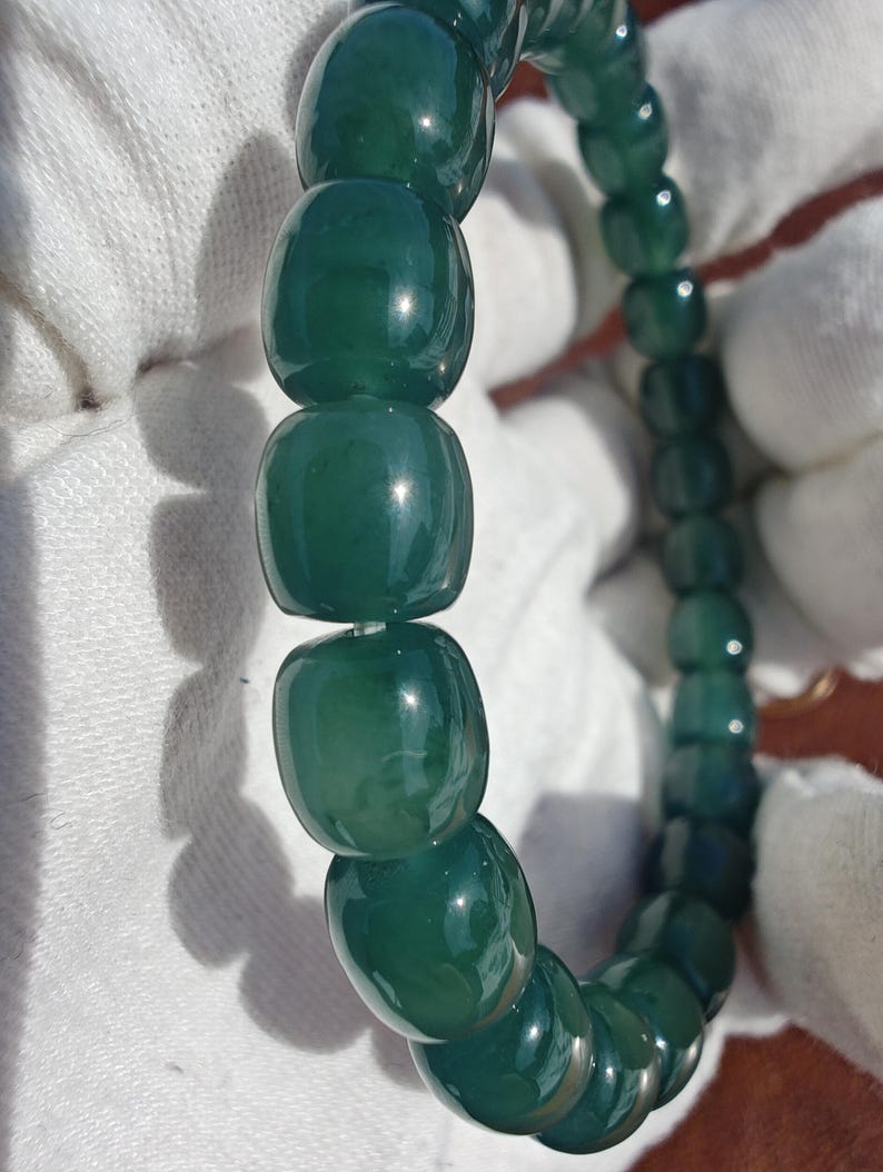 Certified Authentic Guatemalan Jadeite Jade Beaded Bracelet - Blue-Green - Image 7