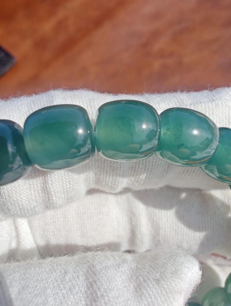 Certified Authentic Guatemalan Jadeite Jade Beaded Bracelet - Blue-Green - Image 8