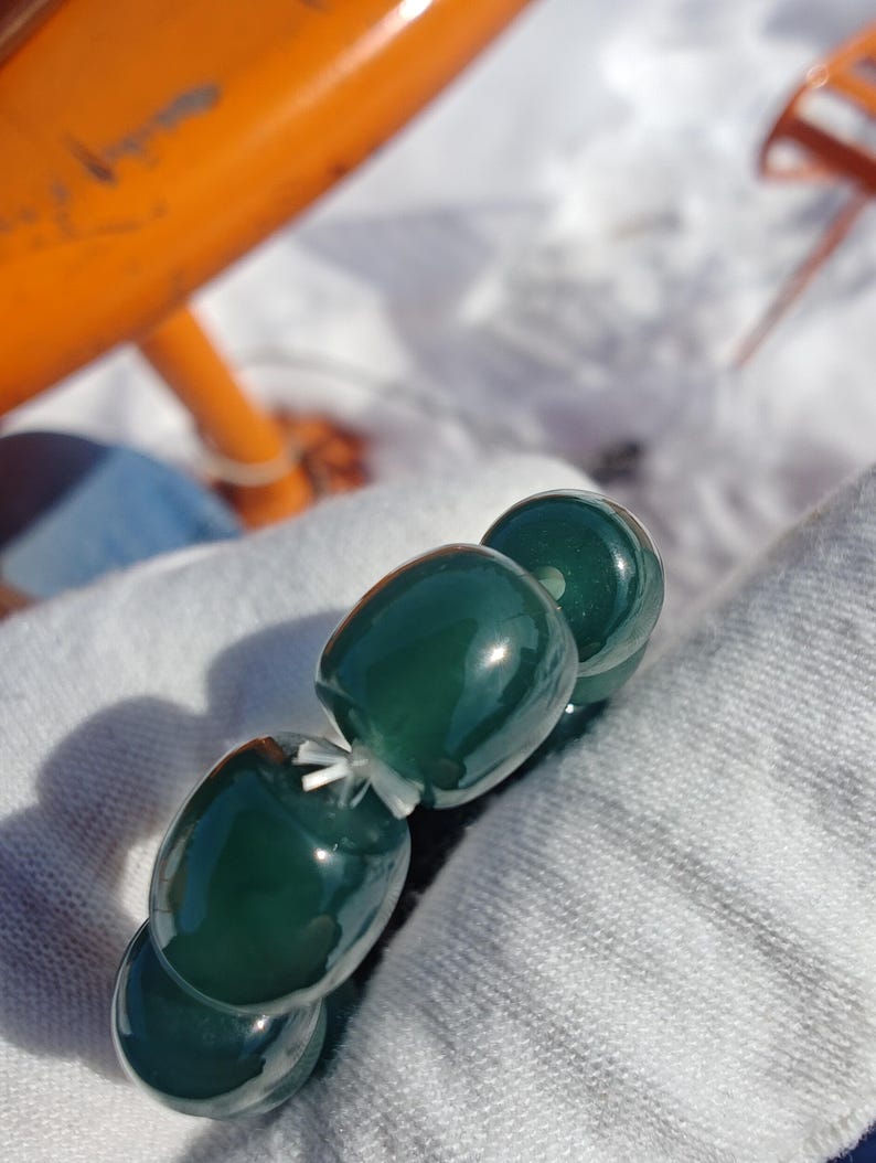 Certified Authentic Guatemalan Jadeite Jade Beaded Bracelet - Blue-Green - Image 10