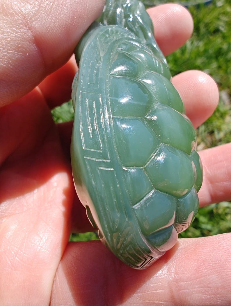Certified Hand Carved Siberian Chatoyancy Nephrite Jade Dragon Turtle - Image 3