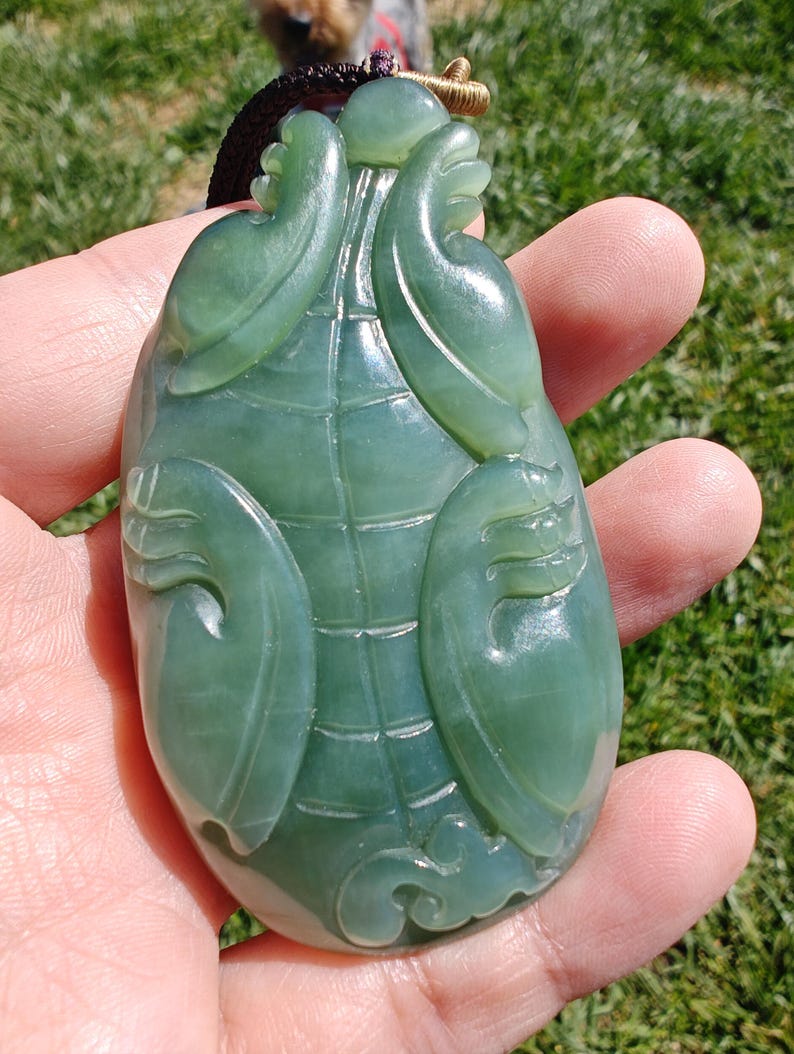 Certified Hand Carved Siberian Chatoyancy Nephrite Jade Dragon Turtle - Image 7