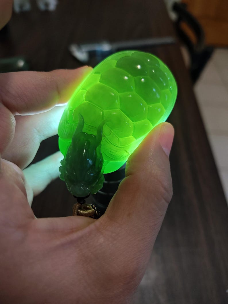 Certified Hand Carved Siberian Chatoyancy Nephrite Jade Dragon Turtle - Image 10