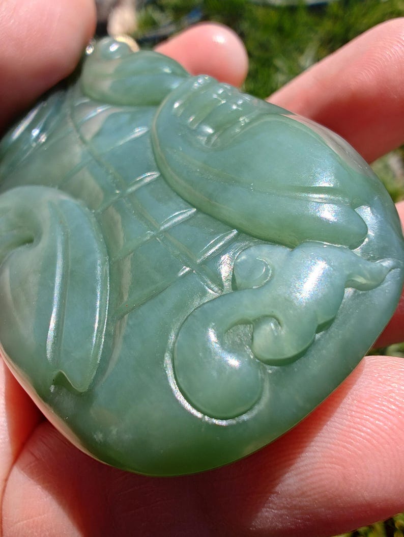 Certified Hand Carved Siberian Chatoyancy Nephrite Jade Dragon Turtle - Image 6