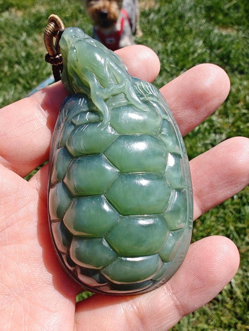 Certified Hand Carved Siberian Chatoyancy Nephrite Jade Dragon Turtle