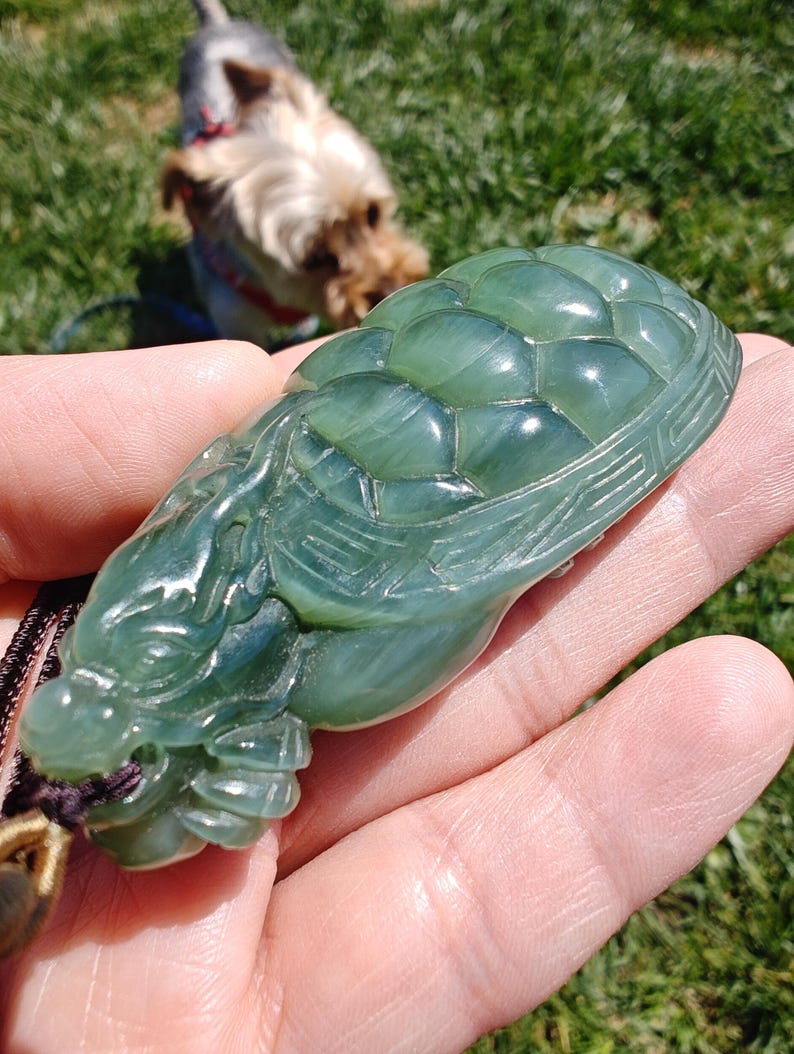Certified Hand Carved Siberian Chatoyancy Nephrite Jade Dragon Turtle - Image 4