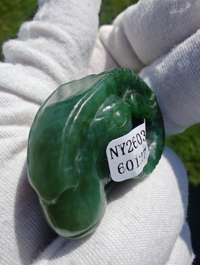 Canadian Nephrite Jade Ram Head Pendant, Hand Carved, Lab Certified - Image 2