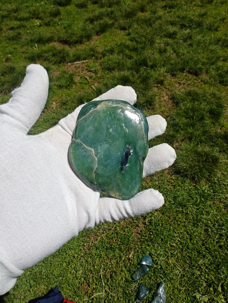 Icy! Authentic Big Sur Jade Tumbled Palm Stone - Image 8