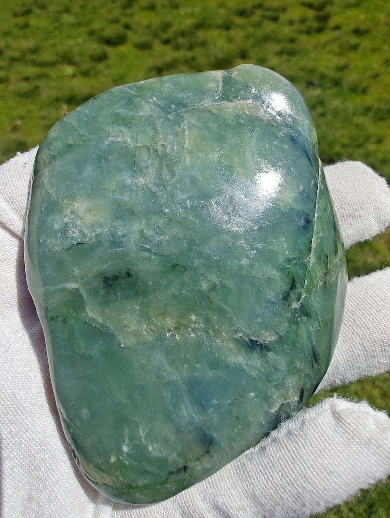 Icy! Authentic Big Sur Jade Tumbled Palm Stone