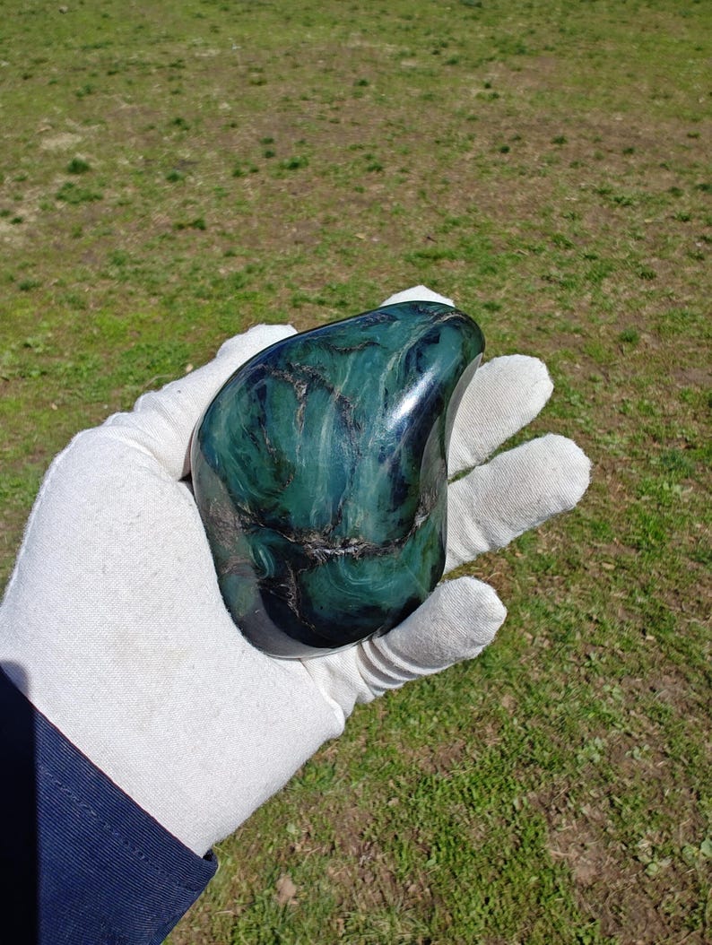 Authentic Big Sur Blue Vulcan Jade Hand Polish Palm Stone - Image 8
