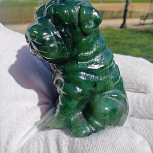 Certified Handmade Authentic Canadian Yukon Icy Nephrite Jade Puppy Dog Carving