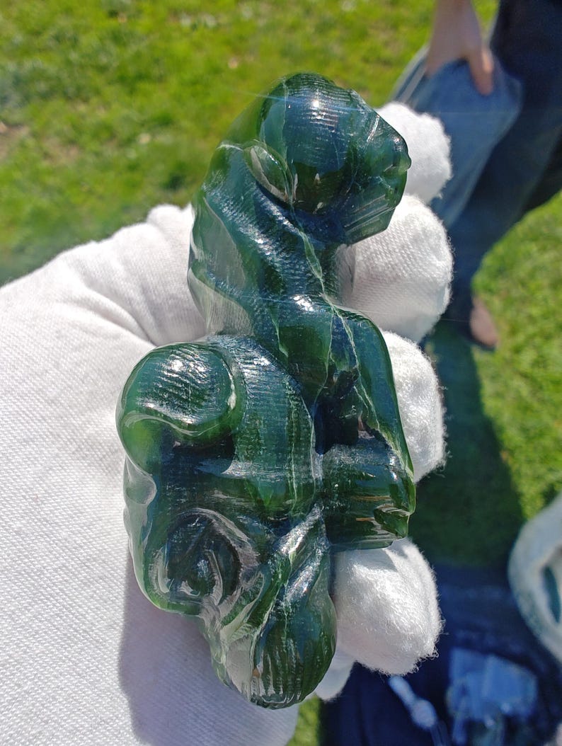 Certified Handmade Authentic Canadian Yukon Icy Nephrite Jade Puppy Dog Carving - Image 2
