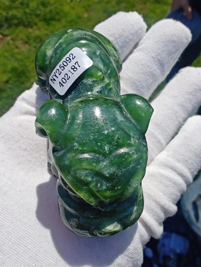 Certified Handmade Authentic Canadian Yukon Icy Nephrite Jade Puppy Dog Carving - Image 3