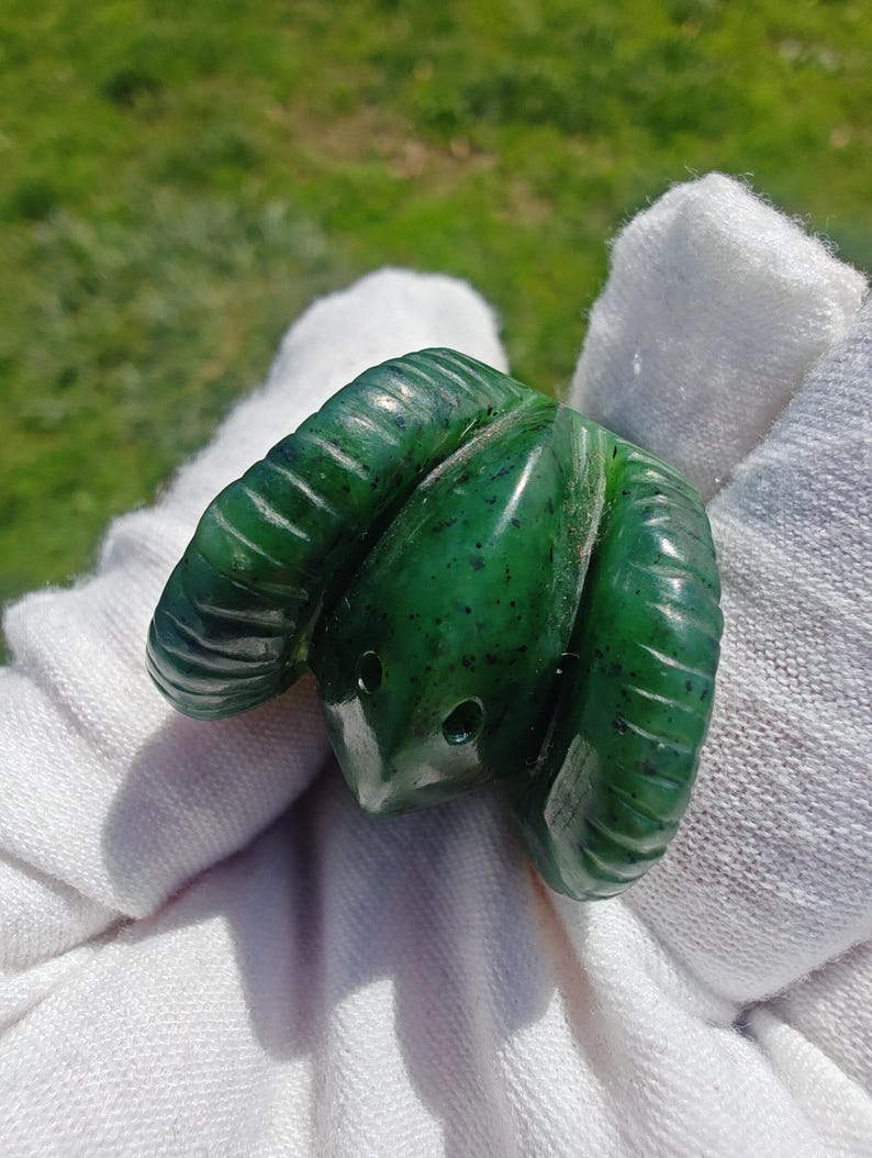 Canadian Nephrite Jade Ram Head Pendant, Hand Carved, Lab Certified - Image 7