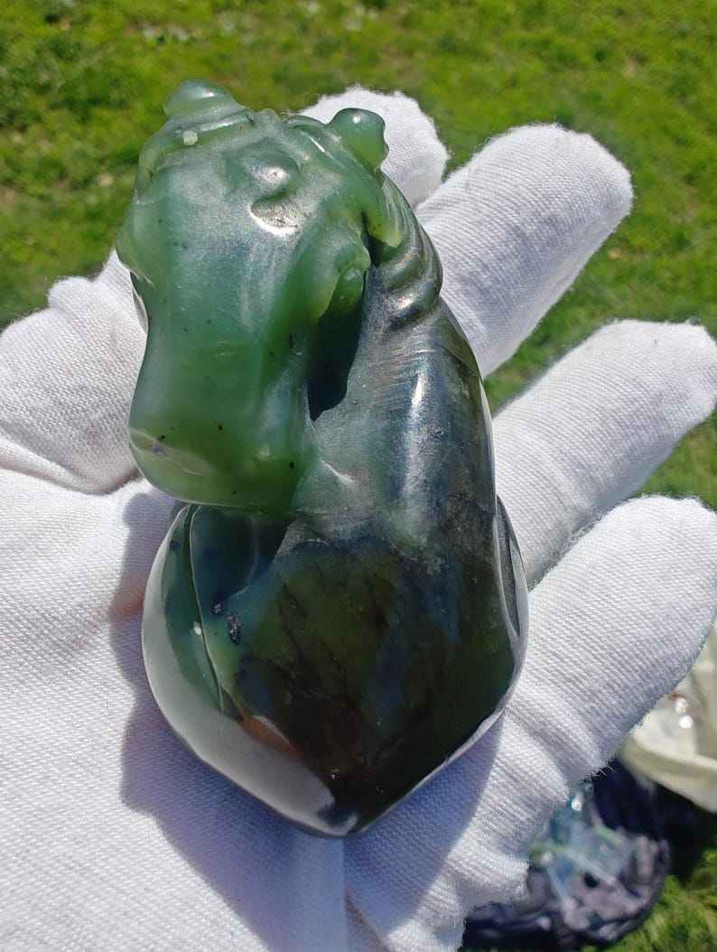 Certified Hand Carved Nephrite Jade Horse Lying Down - Image 3