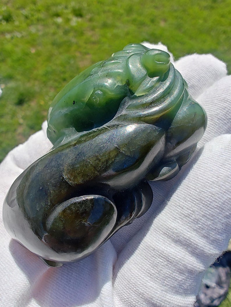 Certified Hand Carved Nephrite Jade Horse Lying Down - Image 2