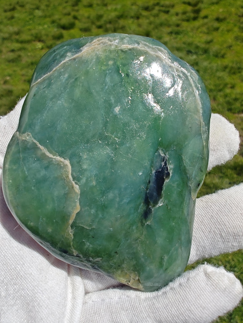 Icy! Authentic Big Sur Jade Tumbled Palm Stone - Image 2