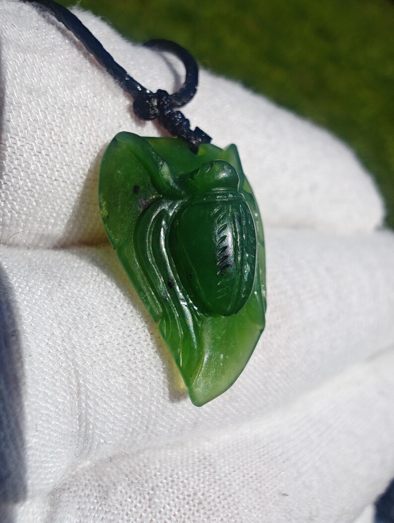 Hand-Crafted Certified Siberian Spinach Green Nephrite Jade Baby Spider Pendant - Image 6