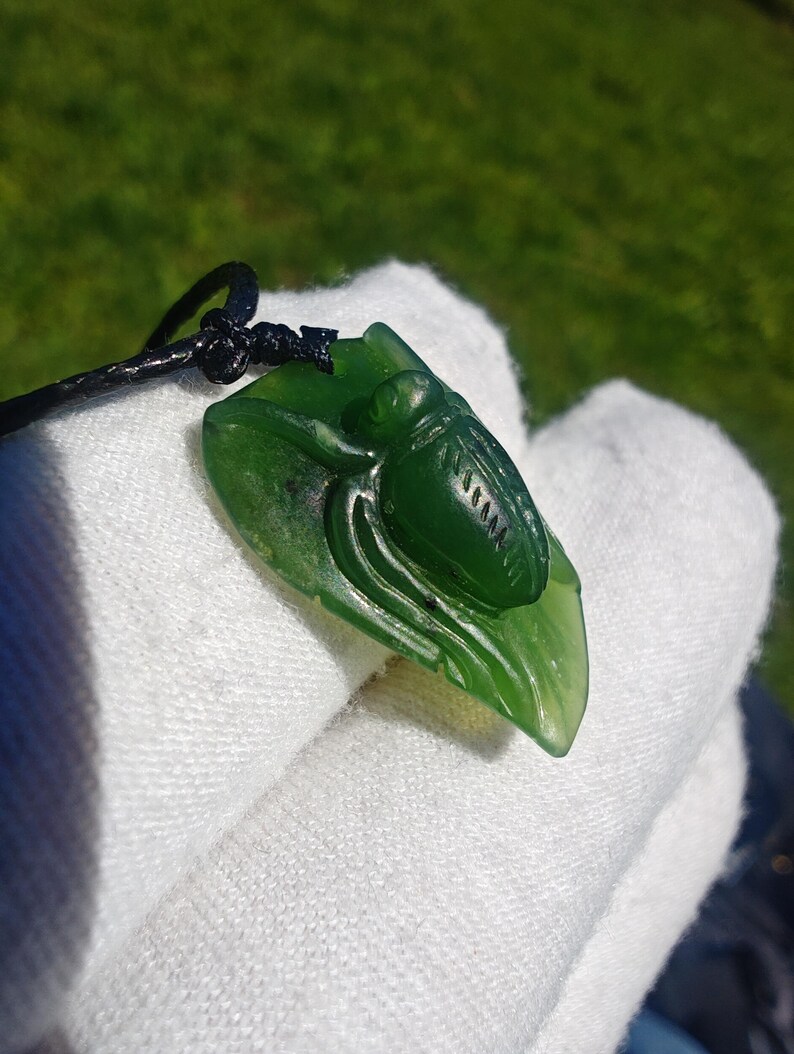 Hand-Crafted Certified Siberian Spinach Green Nephrite Jade Baby Spider Pendant - Image 7