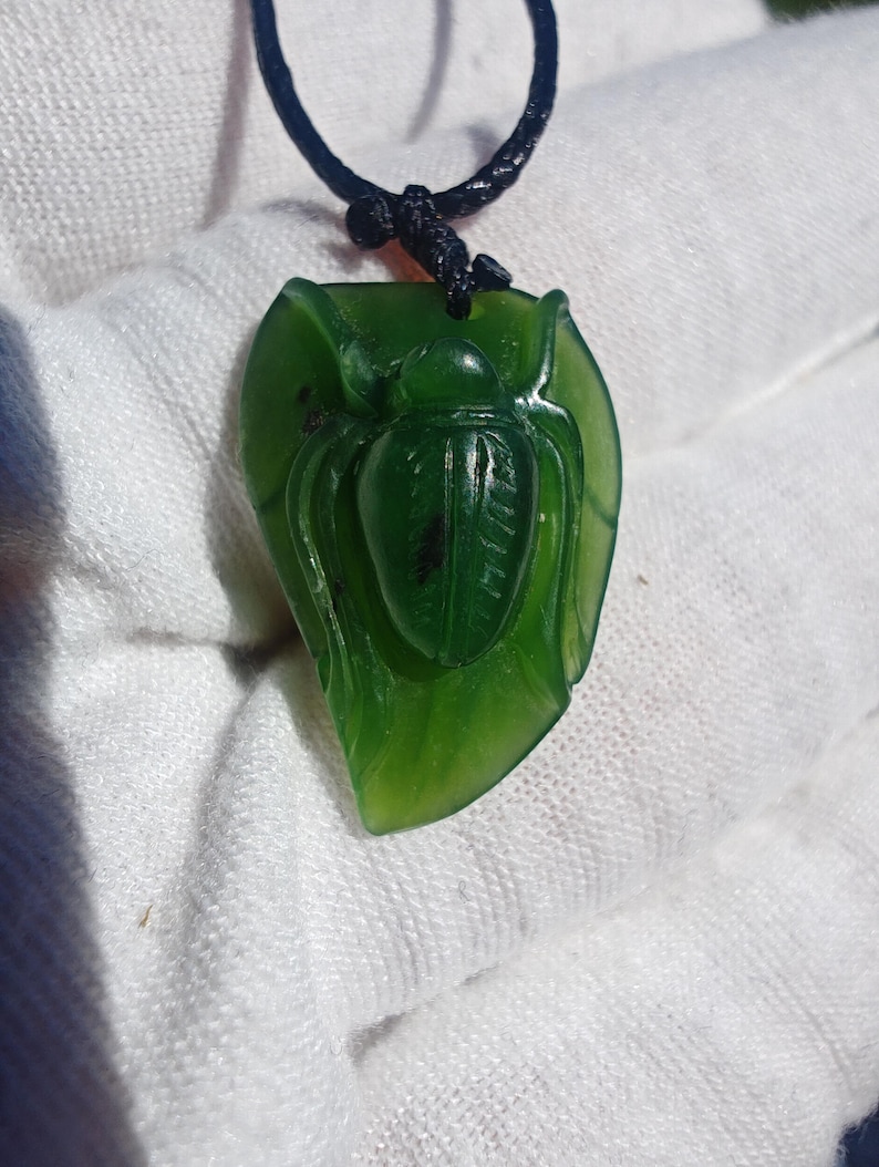 Hand-Crafted Certified Siberian Spinach Green Nephrite Jade Baby Spider Pendant - Image 2