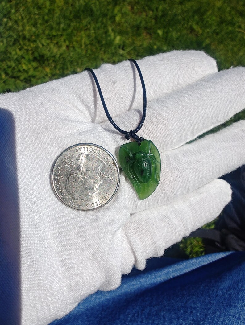 Hand-Crafted Certified Siberian Spinach Green Nephrite Jade Baby Spider Pendant - Image 8