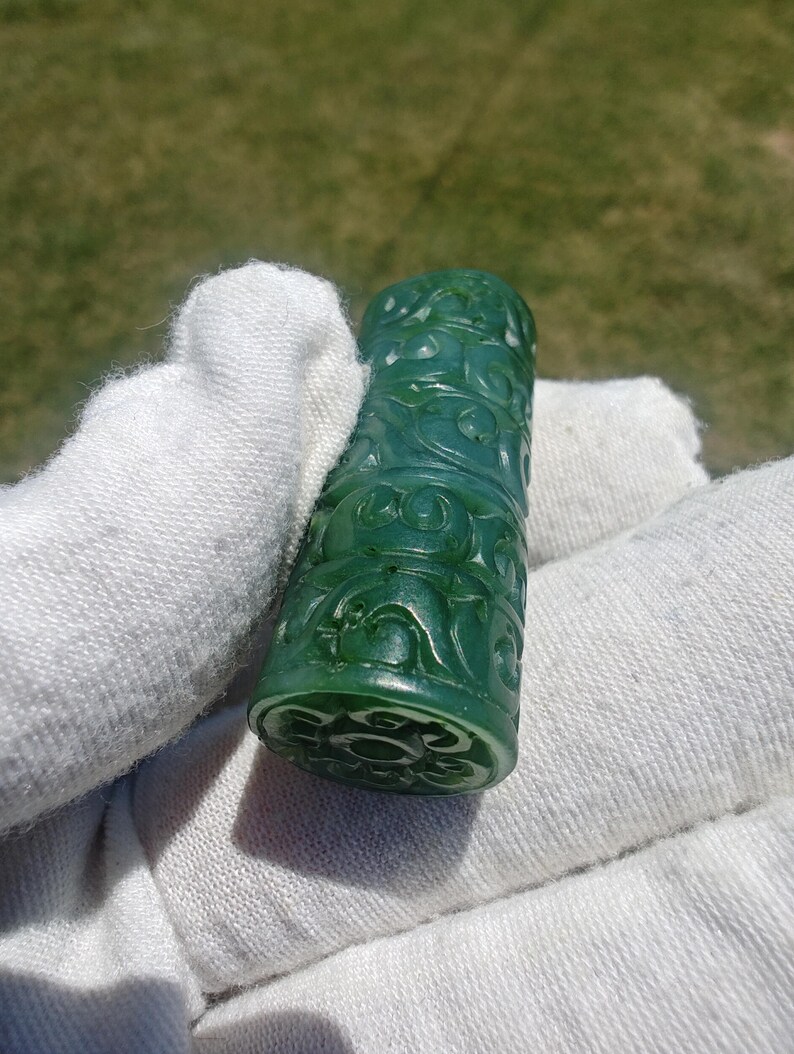 Certified Handmade Canadian Yukon Nephrite Jade Tube Bead - Image 4