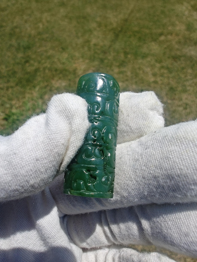 Certified Handmade Canadian Yukon Nephrite Jade Tube Bead - Image 10